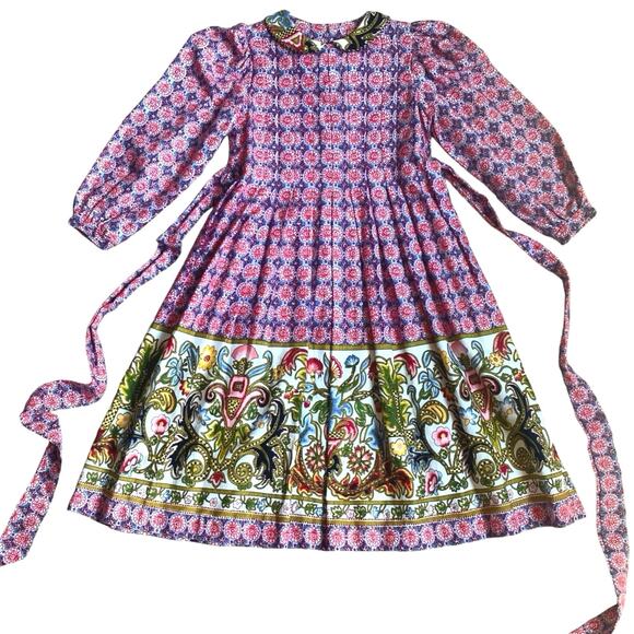 VTG‎ MOUSEFEATHERS Mixed Print Floral Dress Girls SZ 8 Puff Long Sleeve Prairie - Picture 2 of 11